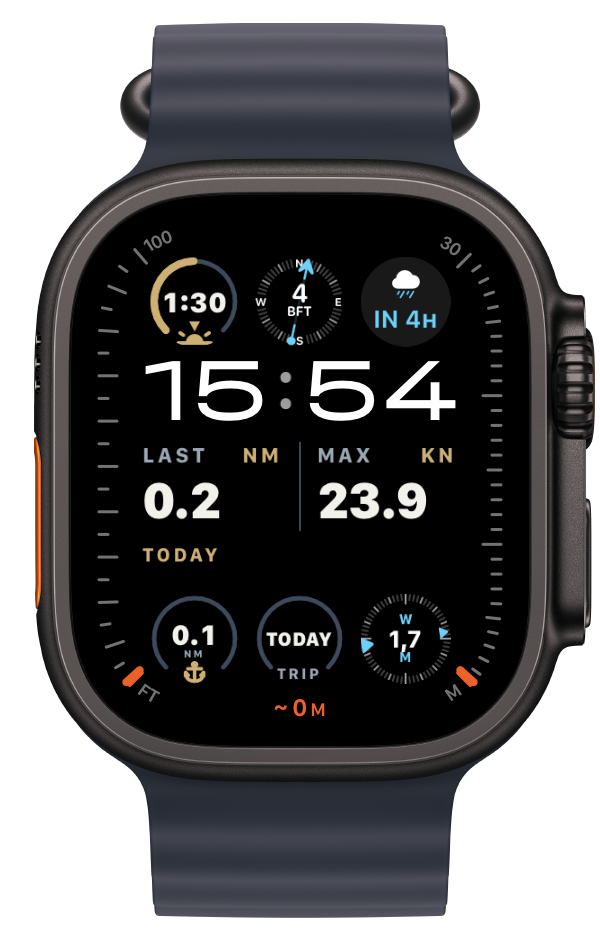 The Harbormaster: the Modular Ultra face with Steady As complications, on Apple Watch Ultra