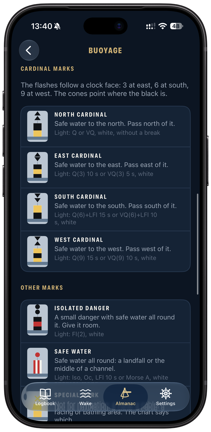 Buoyage in the Steady As Almanac on iPhone