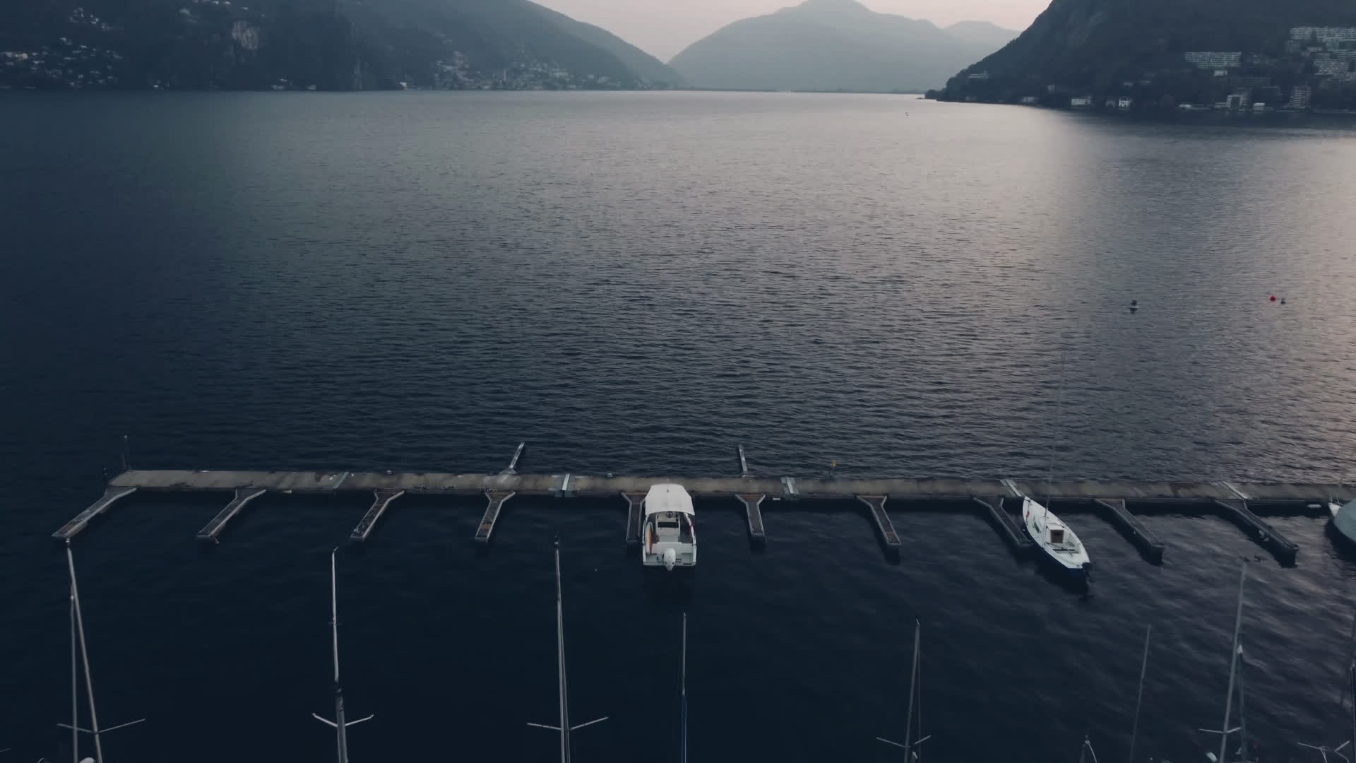 A lake marina seen from above